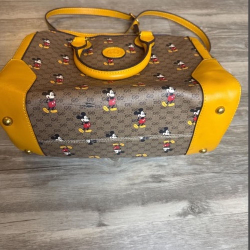 Gucci x Disney Mickey Mouse GG Supreme Tote Bag Set Yellow Leather Trim Satchel - Picture 6 of 11